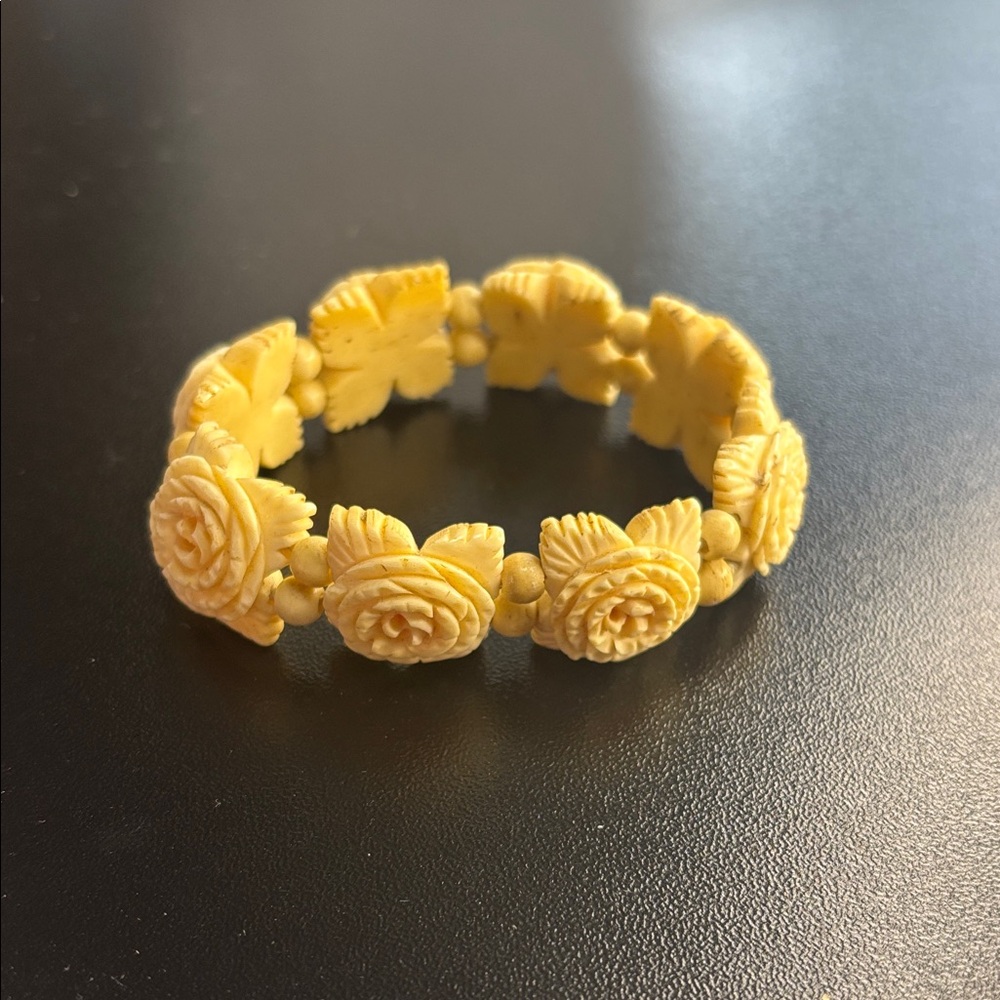 Vintage carved celluloid bracelet.